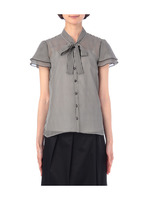 ボウタイつきストライプシフォンブラウス/ブラック(119)