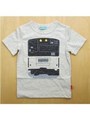 電車プリント付き半袖Tシャツ/ライトグレ−