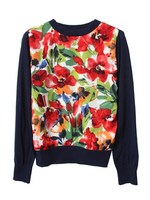 フラワーアートスカーフ切替KNIT PO/ネイビー