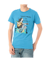 ブラジルサッカーチームコラボ カラフルプリントブラジルTシャツ/ブルー系(092)