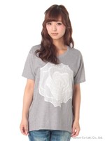 ローズアップリケTシャツ/ホワイト