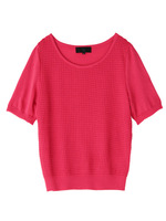 [L]格子切り替え半袖ニットプルオーバー/ピンク系(073)