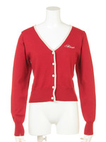 【F&A】配色パイピングアクリルコットン長袖ニットカーディガン/RED