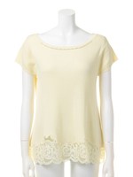 後ろ編み上げ裾レースAラインニット/ホワイト