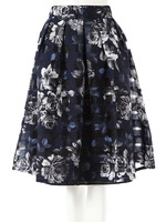 【CEDNIE】格子柄フラワーミディスカート/ネイビー