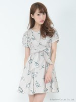 タックフラワーワンピース/ブラック