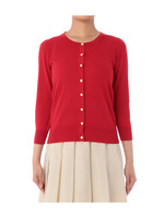 お花釦クルーネックカーディガン/ブラック(319)