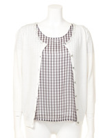 ギンガムブラウス付きアンサンブル/ホワイト