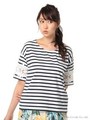 ボーダー袖レースT　3/コン