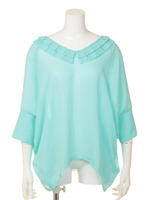 【mystic】ボックスプリーツブラウス/エメラルドグリ-ン