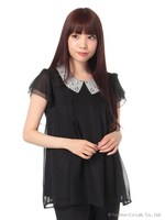 シェリーシフォン衿チュニックBL/アイボリー