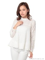 スタンド衿フロッキーブラウス/ピンク