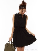 リリー柄ワンピース/ネイビー柄