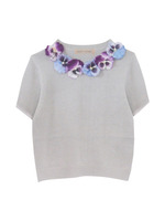 pansy knit pullover short sleeve/gray