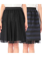 チュール＆ボーダーリバーシブルスカート/グレー系(313)