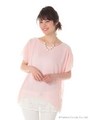 ネック付レース切替シフォンＴＯＰＳ/ピンク