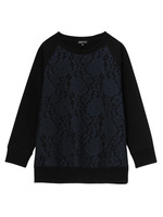 レースレイヤードクルーネックプルオーバー/ブラック(019)