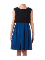 レースレイヤード風フレアワンピース/ブルー(092)