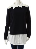 【ECURY】バイカラーシャツドッキングトップス/ホワイト