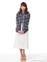 チェックシャツ×ロングワンピース/ネイビー