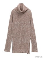 ワイドリブニットタートル/ベージュ×アイボリー