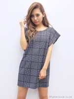 イレギュラーチェックルーズTワンピ/WHT