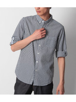 シアサッカーストライプ七分袖シャツ/ライトブルー(091)