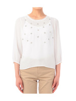 ビジュー使い七分袖ブラウス/ベージュ系(051)