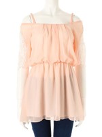 【ECURY】ショルダーレースシフォンチュニック/ベビーピンク