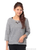 アクセ付畦前後差プルオーバーES/オフホワイト
