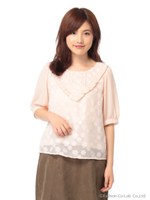 ドビー花柄フリルプルオーバー/ベージュ