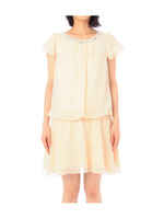 ネックビジューアレンジシフォンワンピース/ベージュ系(051)