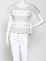 レースボーダーカットソー/ホワイト