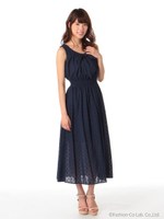 レーヨンドビードットロングワンピース/オレンジ(150)