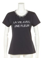 衿ぐりビジューTシャツ(ネイビー)/ネイビー