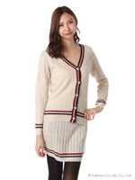 前釦ニットセットアップ/ボルドー