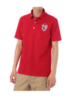 多機能チェックエンブレムポロシャツ/レッド系(062)