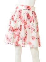 つなぎフラワープリントスカート/ライトグレー