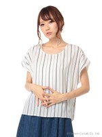 ストライプドルマンブラウス/ネイビー