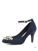 ビジューグリッターヒールパンプス/NAVY