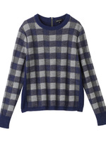 [L]チェック切り替えニットプルオーバー/ブルー系(292)