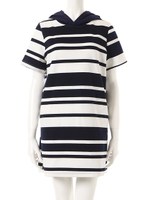 【ECURY】ランダムボーダーパーカーワンピース/ネイビー