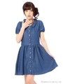 【Tralala】ダンガリーシャツワンピース/ミディアムブルー