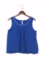 【ヒルナンデスご紹介商品】シアーボーダー裾フリルタンク/TOP/コイブルー