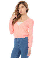 ケーブルVネックニットカーデ/PINK