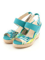 ジュート巻きウエッジサンダル/ブルー/花柄