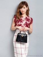 チェック×レースワンピ/ワイン