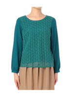 レース切り替えブラウス/ダークグリーン(023)