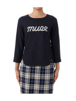 起毛ロゴアップリケストライプブラウス/ネイビー系(393)