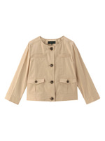 [L]ミリタリー風ノーカラージャケット/サンドベージュ (053)